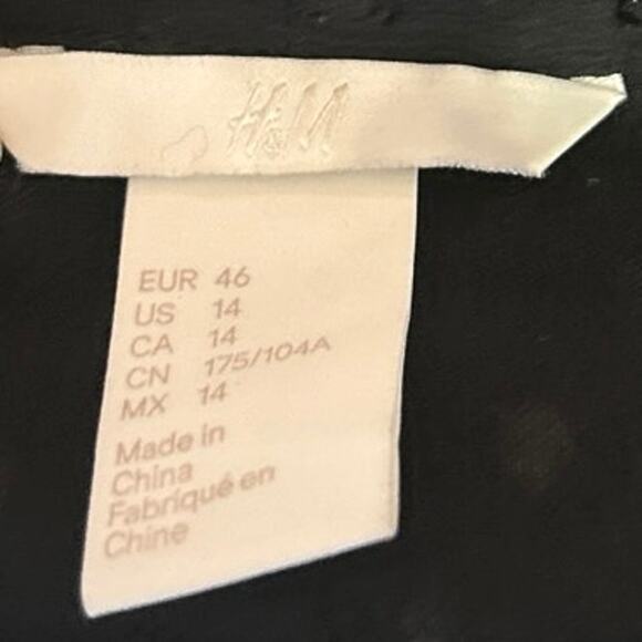 H&M Black Polka Swiss Dot Sheer Tie Neck Long Sleeve Button Up Blouse Top Sz 14 - Picture 3 of 3